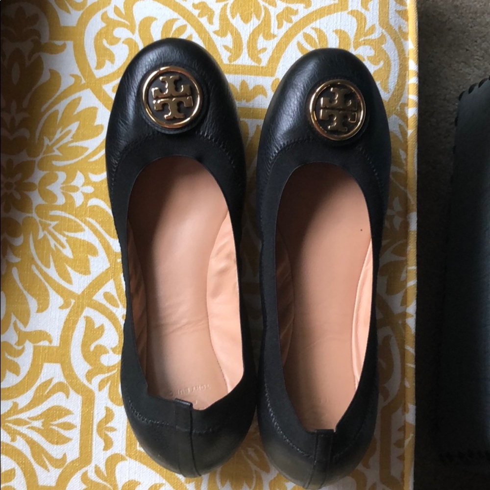 Tory Burch size 10 black flats worn twice